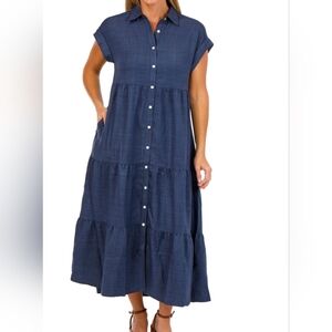 Max Studio Navy Button-Down Midi Dress